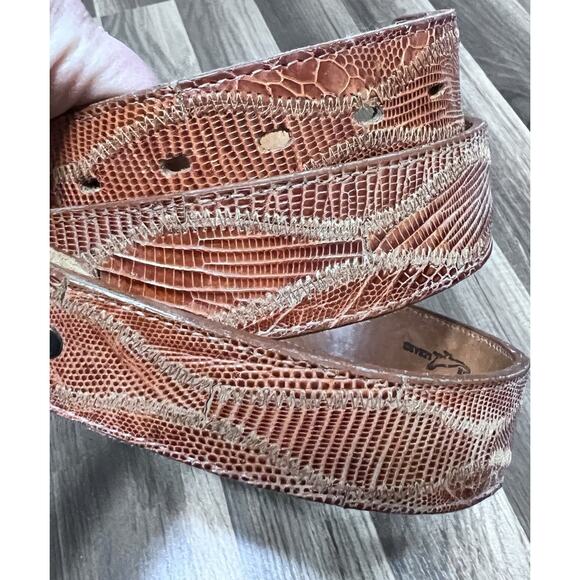 Vintage NOCONA buckle belt 44 brown GENUINE LIZARD reptile WESTERN cowboy rodeo - Picture 1 of 8